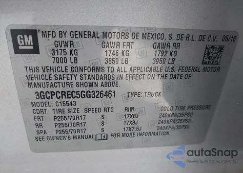 2016 Chevrolet Silverado 1500 1Lt из США, поврежденный, VIN 3GCPCREC5GG326461